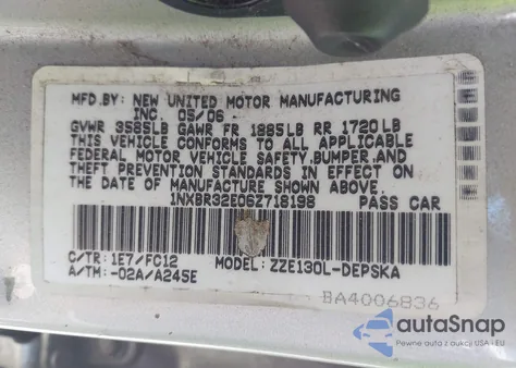 2006 Toyota Corolla S из США, поврежденный, VIN 1NXBR32E06Z718198